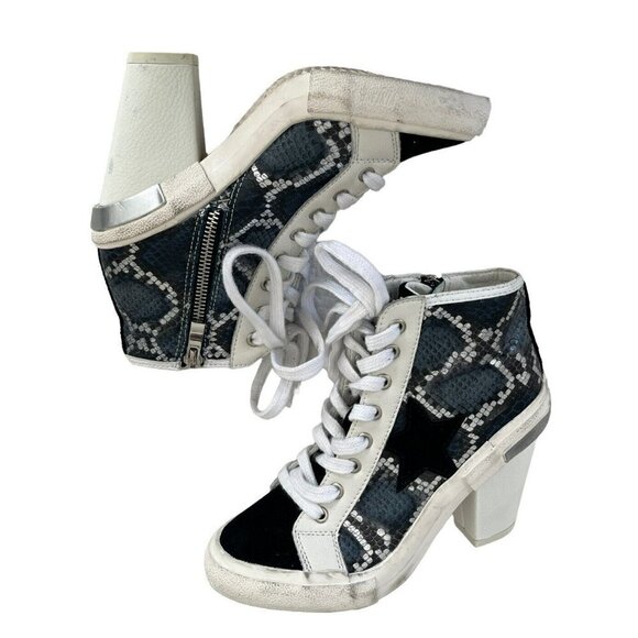 VINTAGE HAVANA Remiee Black Blue Snakeskin Embossed Leather Sneaker Bootie 5.5 - Picture 7 of 12